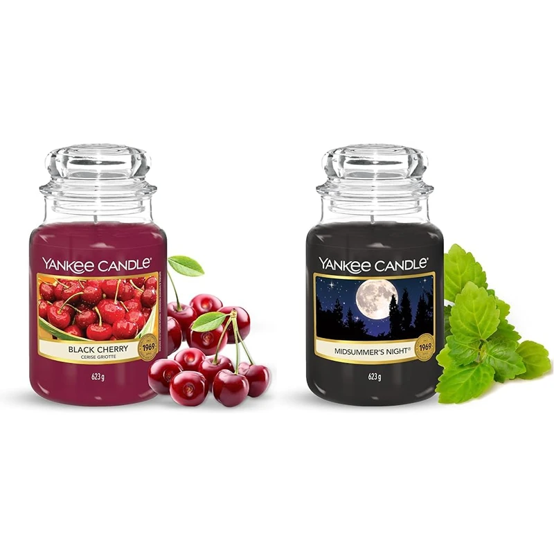Yankee Candle Scented Candle | Black Cherry Large Jar Candle | Long Burning Candles: up to 150 Hours & Scented Candle | Midsummer's Night Large Jar Candle | Long Burning Candles: up to 150 Hours