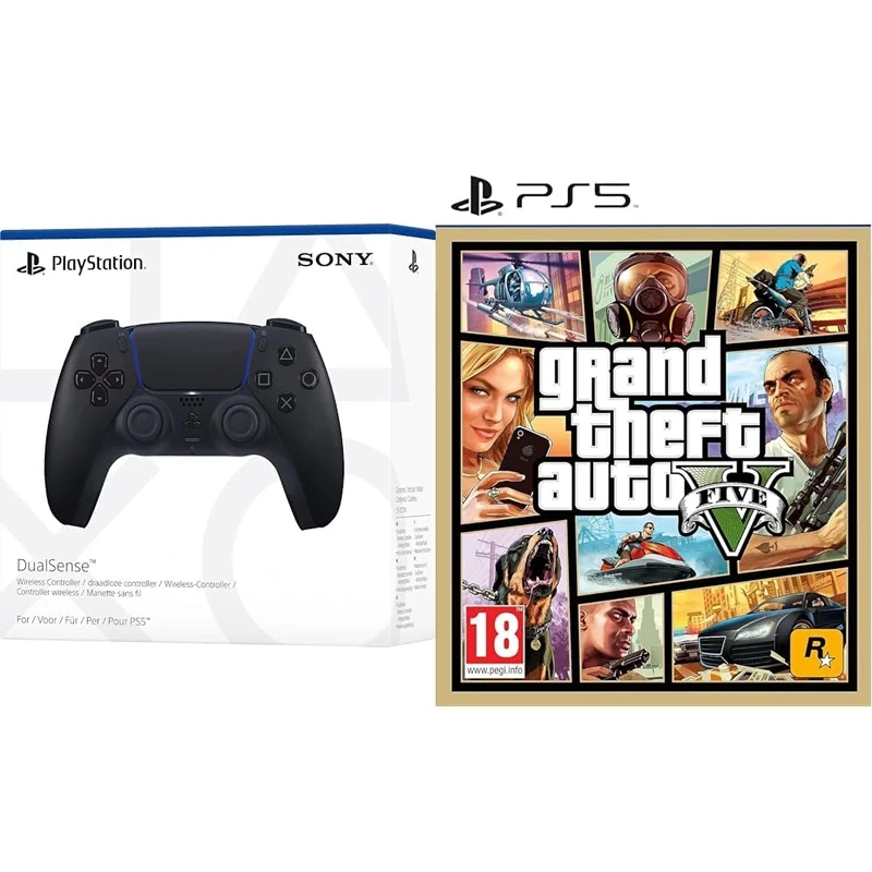 Playstation DualSense Midnight Black Wireless Controller 5 & Grand Theft Auto V (PS5)