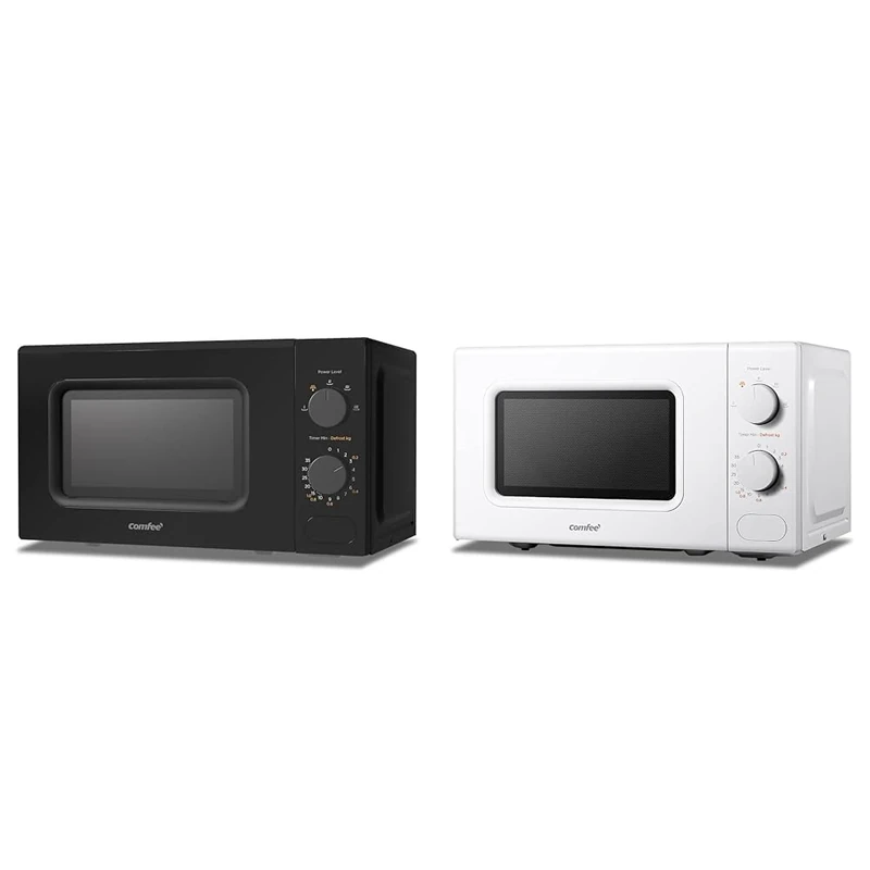 COMFEE' 700W 20L Black Microwave Oven With 5 Cooking Power Levels, Quick Defrost Function & 700W 20L White Microwave Oven With 5 Cooking Power Levels, Quick Defrost Function