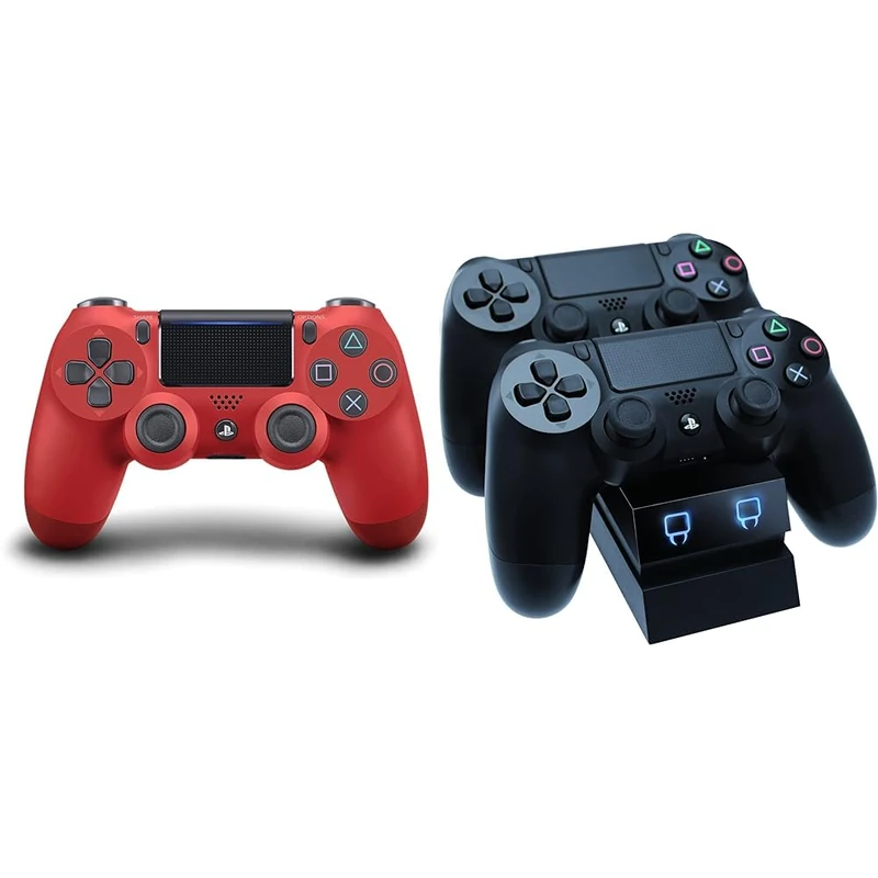 Sony PlayStation DualShock 4 Controller - Red & Venom PlayStation 4 Twin Charge Docking Station - Black (PS4) VS2732