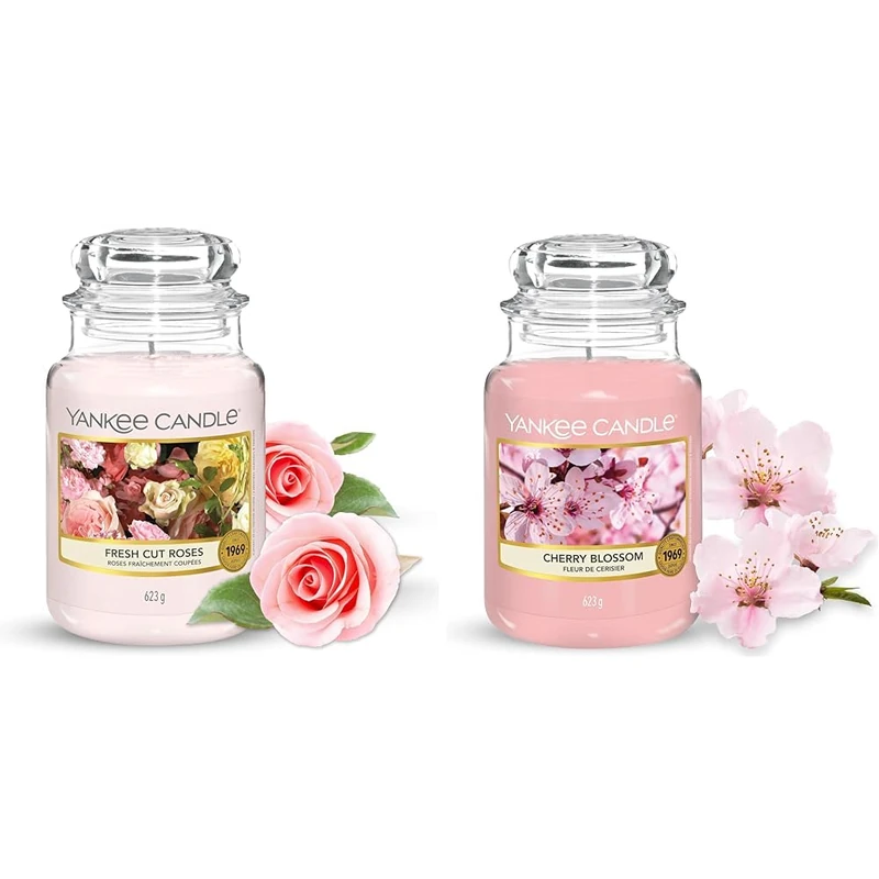 Yankee Candle Scented Candle, Fresh Cut Roses Large Jar Candle, Long Burning Candles & Scented Candle, Cherry Blossom Large Jar Candle, Long Burning Candles