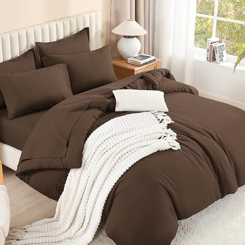 Litanika King Size Comforter Set Brown - 7 Pieces Bedding Bed in a Bag King Beddding Comforter Sets, Solid Lightweight Bed Set with Comforter, Sheets, Pillowcases & Shams