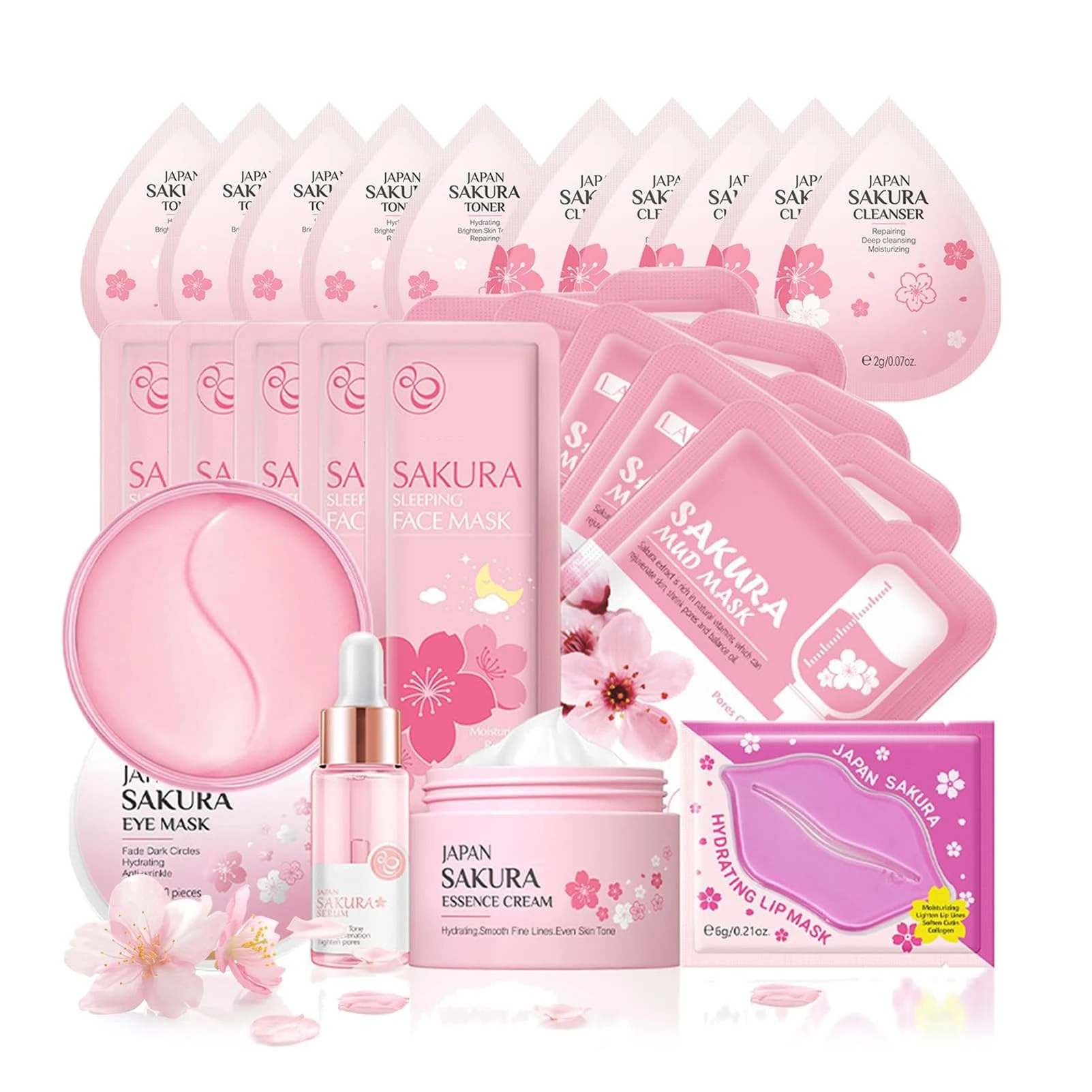 Skin Care Sets & Kits, Sakura Skin Care For Teenage Girls,Pamper Sets For Women Gifts,Skincare Set,Cream,Serum,Toner,Cleanser,Eye Mask,Sleep Mask,Mud Mask,Lip Mask (One Size, Sakura-Skin Care Kits-A)