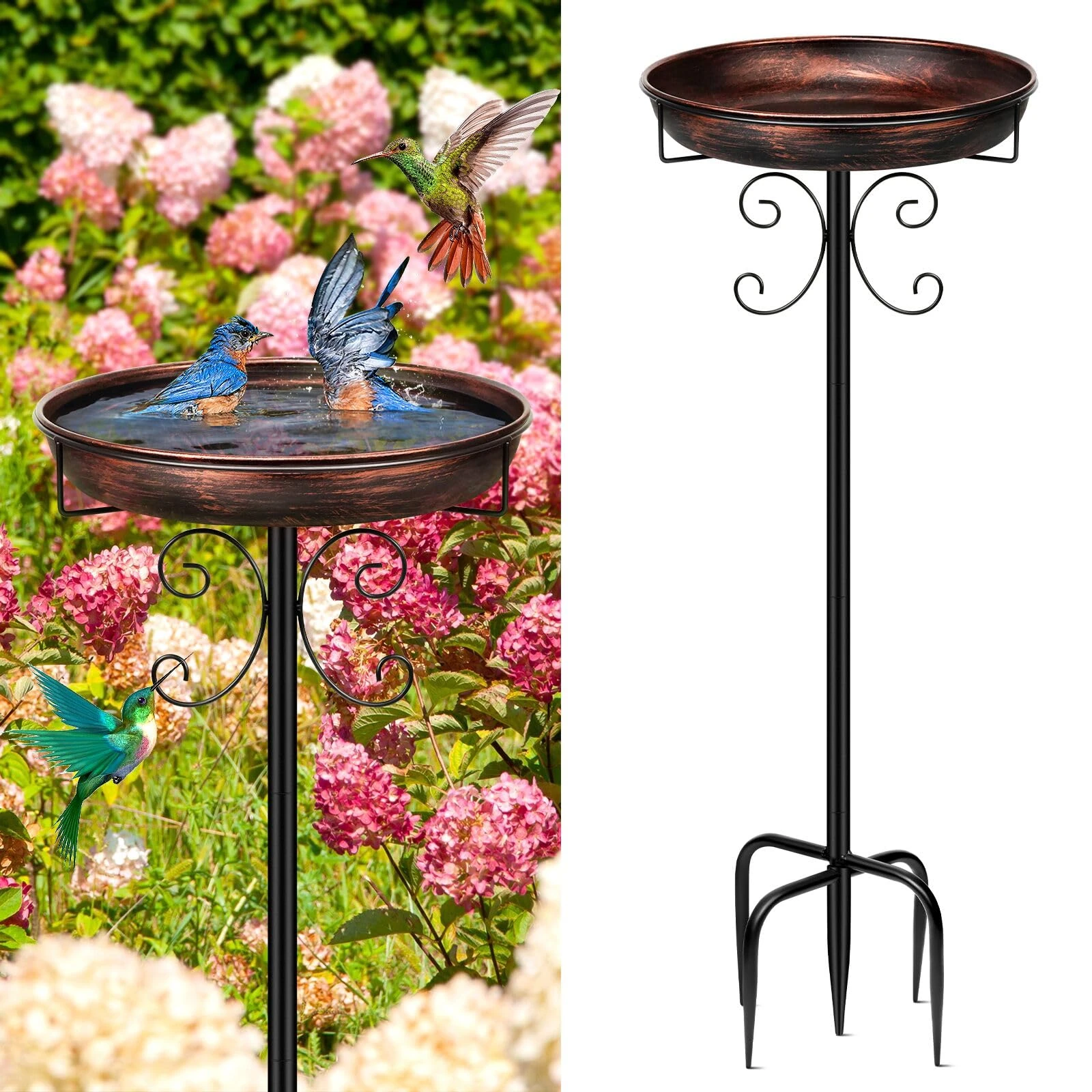 Yepper 35In Metal Bird Bath for Garden, Vintage Freestanding Birdbaths & Supports, Bird Baths Feeder Bowl for Outdoors Garden Patio Yard Lawn Decor, Upgraded 5-Pronged Base (Antique Bronze)