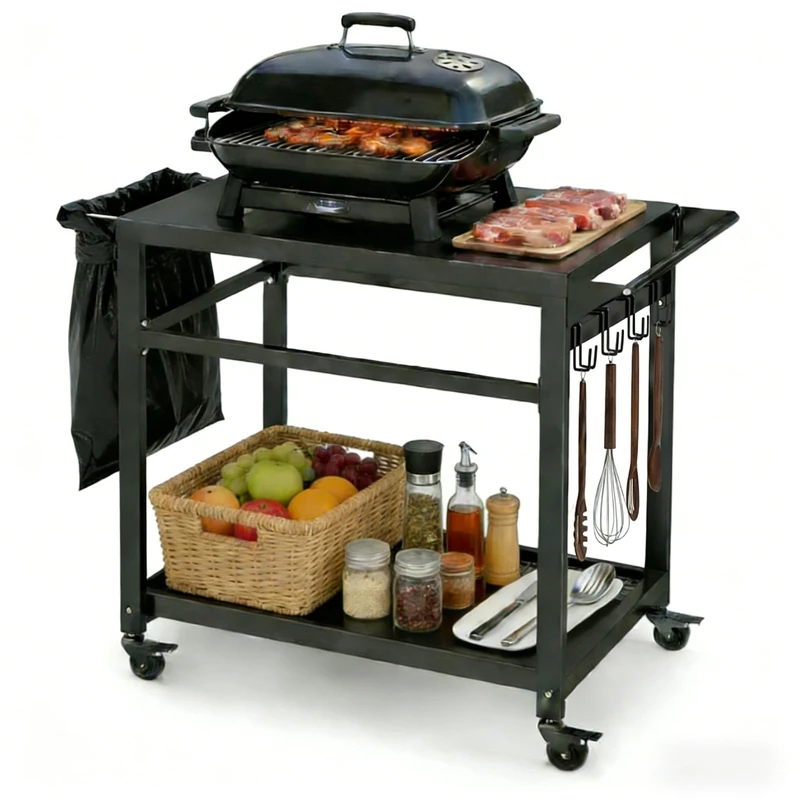 SPOTRAVEL Outdoor Grill Dining Cart, Movable BBQ Trolley (108 x 50 x 88 cm)