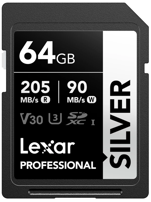Lexar 64GB SD Card SILVER, Up to 205MB/s Read, 90MB/s Write, SDXC UHS-I Memory Card, Class 10, U3, V30, SD Card for Professional Photographers, Videographers, Enthusiasts - Image 1
