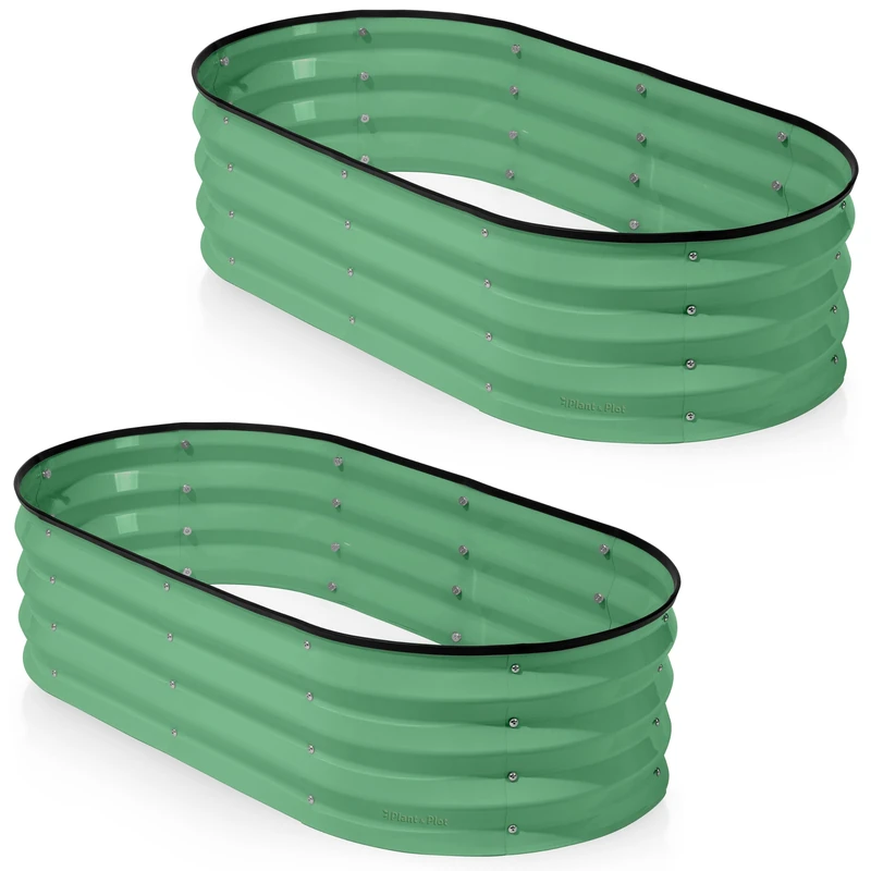 Plant & Plot Galvanized Raised Garden Beds Outdoor // 4×2×1 ft (2-Pack) Planter Raised Beds for Gardening, Vegetables, Flowers (Light Green) // Large Metal Garden Box