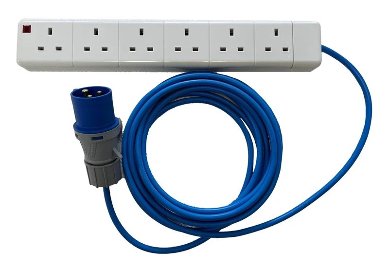 K M Electronics 16A PLUG TO 6 GANG SOCKET EXTENSION CAMPING TENT ELECTRIC MAINS HOOK UP CABLE 1M TO 25M (25M)