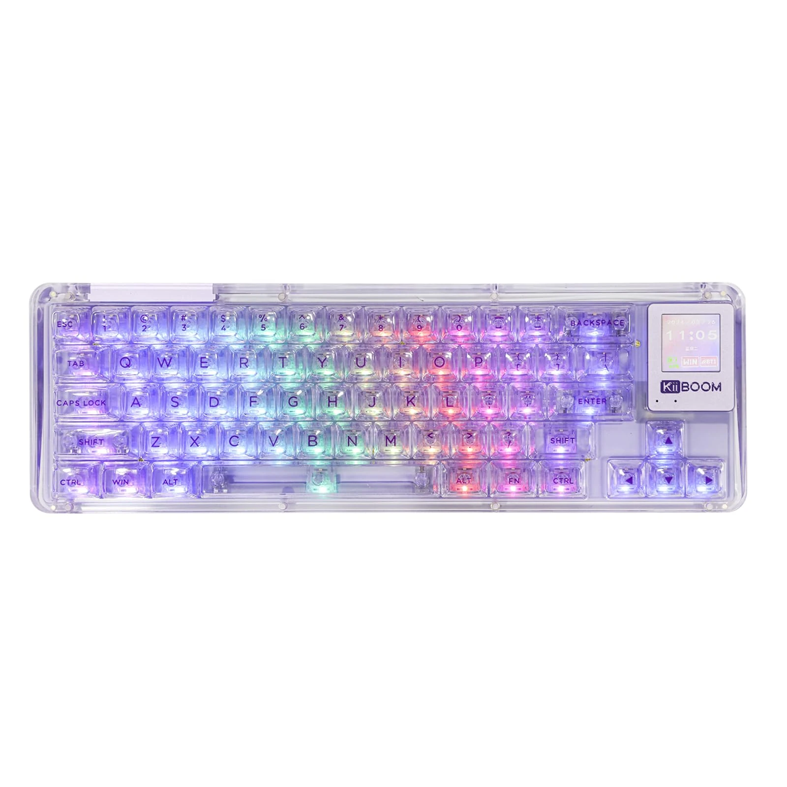 KiiBoom Phantom 64 60% Gasket Mechanical Keyboard with 1.54’’ LCD Display Screen, BT5.0/2.4GHz/USB-C Transparent Keyboard with Sound Dampening Foam, RGB Backlits, 4000mAh Battery for Win/Mac (Purple)