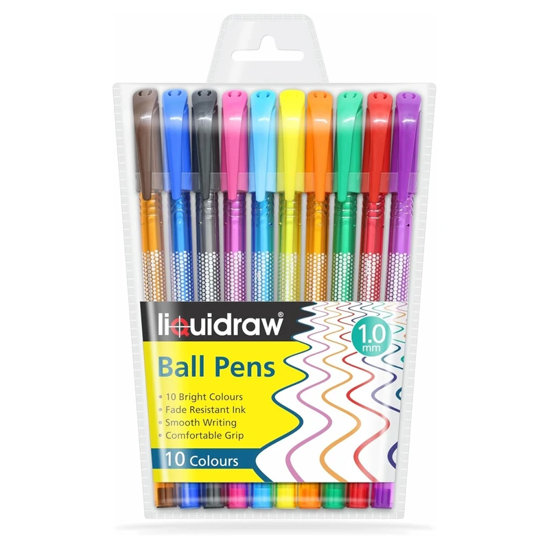 Liquidraw Multicolour Ballpoint Pens - 10 Set | Retractable Click Ball Pens | Medium 1.0 mm Ball Point |Comfortable Grip Supports Smooth Writing | Ideal for Adults & Kids For Home, School & Office Use