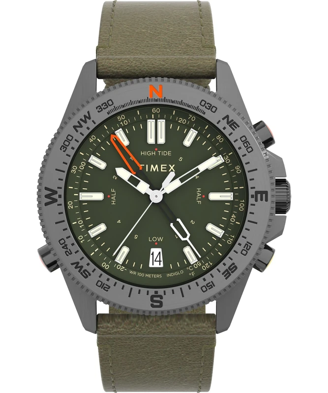 Timex Men's Expedition North 43 mm Watch - Brown Leather - Ecco DriTan™ Two-Piece Quick Release Strap Green Dial Gunmetal Case TW2W84300