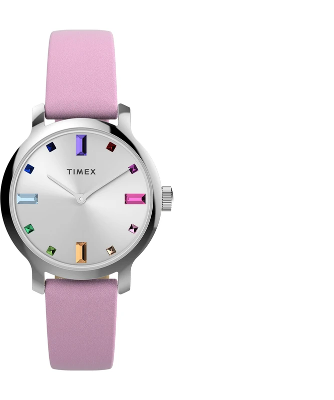 Timex Women's Trend 31 mm Watch - Purple Leather Two-Piece Quick Release Strap Silver-Tone Dial Silver-Tone Case TW2W84800