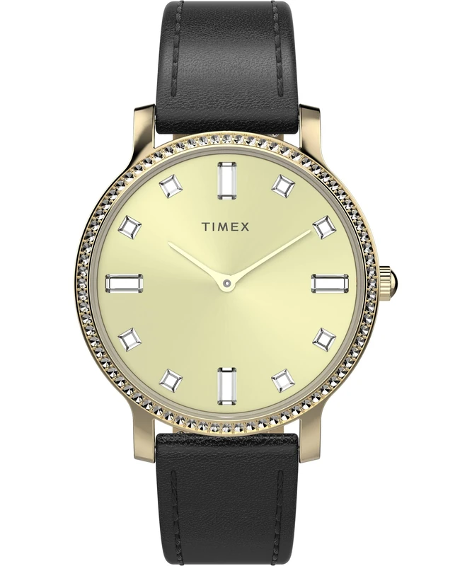 Timex Women's Trend 34 mm Watch - Black Leather Two-Piece Quick Release Strap Gold-Tone Dial Gold-Tone Case TW2W84600