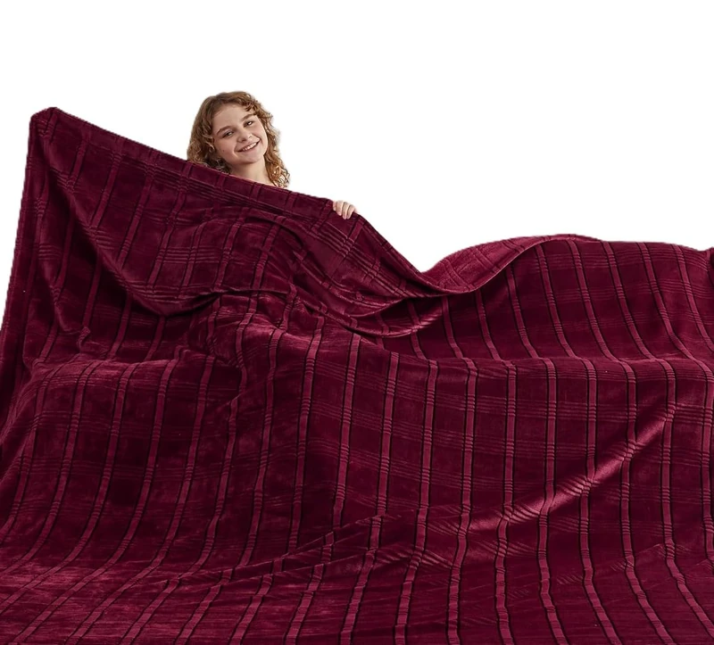 Oversized King Fleece Blanket 120x120 Inches, Seamless Soft Cozy 3D Jacquard Flannel Blanket 10'x10' Extra Large for Bed, Sofa, Couch, Travel & Camping, California King Throw, Burgandy Red