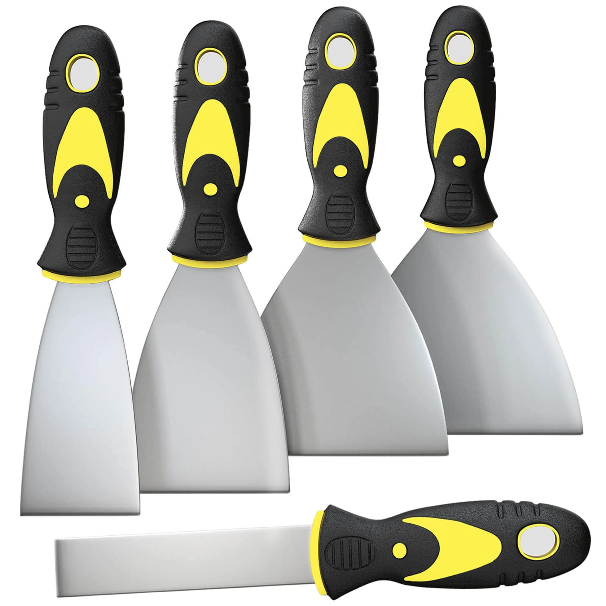 5 Pack Wallpaper Scrapers, 1'', 2", 3'', 4'', 5'' Wide Putty Knife Set, Metal Spackle Knives Paint Tools for Wallpaper, Decals, Drywall Finishing, Plaster Scraping