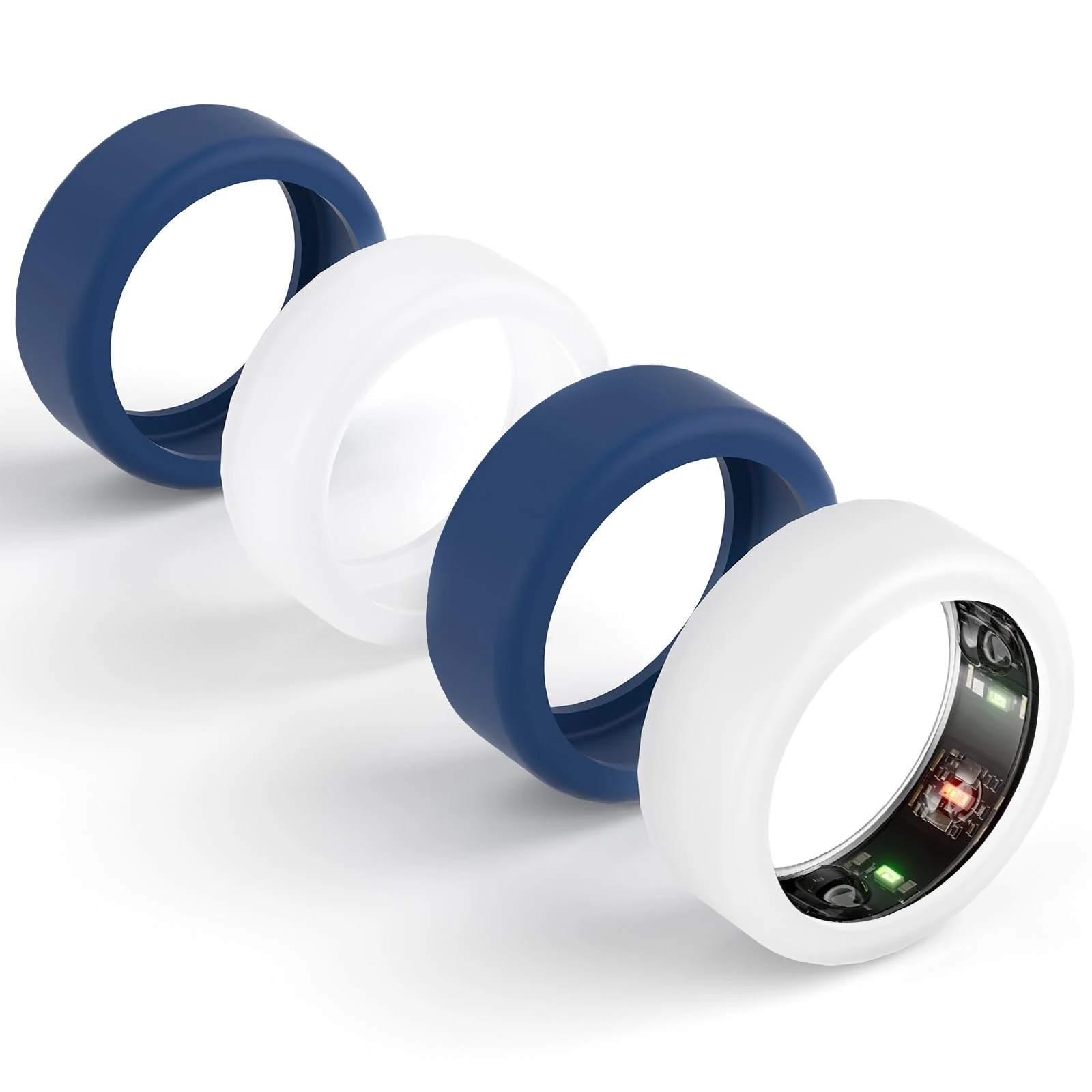 4PC Silicone Ring Cover Compatible with Oura Ring 4/Ring 4 Ceramic/Ring Gen 3/ULTRAHUMAN Ring AIR, Anti-Scratch Elastic Finger Case for Woking Out Women Men (Clear*2+Blue*2, S for 4/5/6/7/8/9/10)