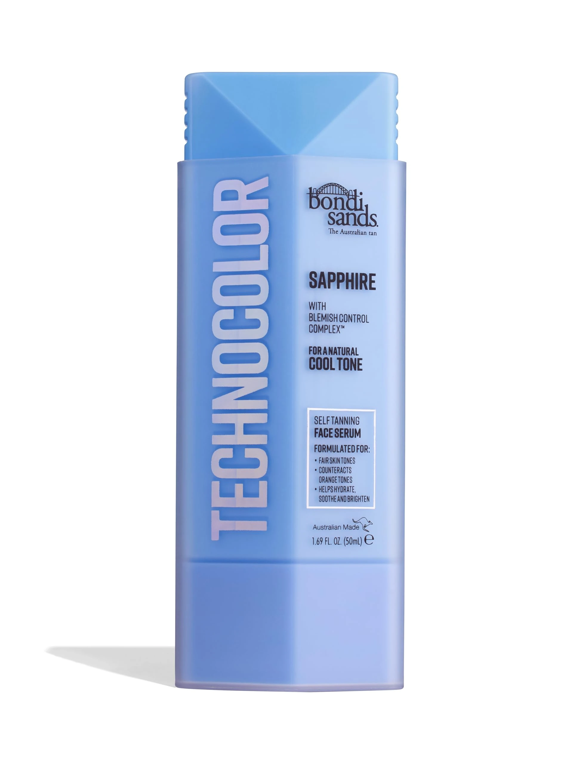 Bondi Sands Technocolor Sapphire Self-Tanning Face Serum, Easy Application, Streak Free Fake Tan – Enriched with Vitamin C & Chamomile 50ml/1.69 Fl Oz
