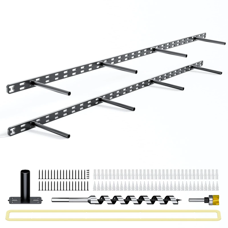 2pcs Floating Shelf Bracket Heavy Duty,Decorative Floating Shelf Hardware Hidden Black Metal Fireplace Mantel Brackets (43"X8"X1.0" with Tools)