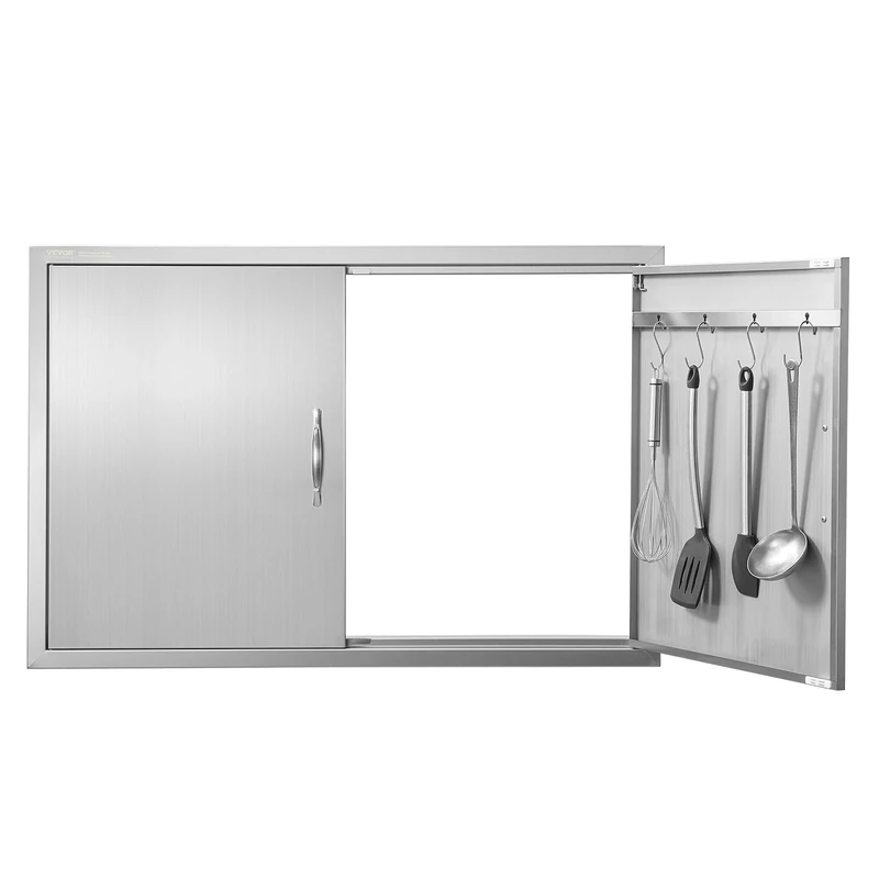 VEVOR BBQ Access Door, 39W x 26H Inch Double Outdoor Kitchen Door, Stainless Steel Flush Mount Wall Vertical with Handles and Hooks, for BBQ Island, Grilling Station, Outside Cabinet