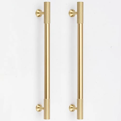 RZDEAL 2pcs Solid Brass Gold Cabinet Pulls, 7-9/16-Inch Hole Centers for Kitchen Cupboard Handles Modern Drawer Dresser Pulls Bathroom Brushed Brass Cabinet Pulls Wardrobe Door Handles