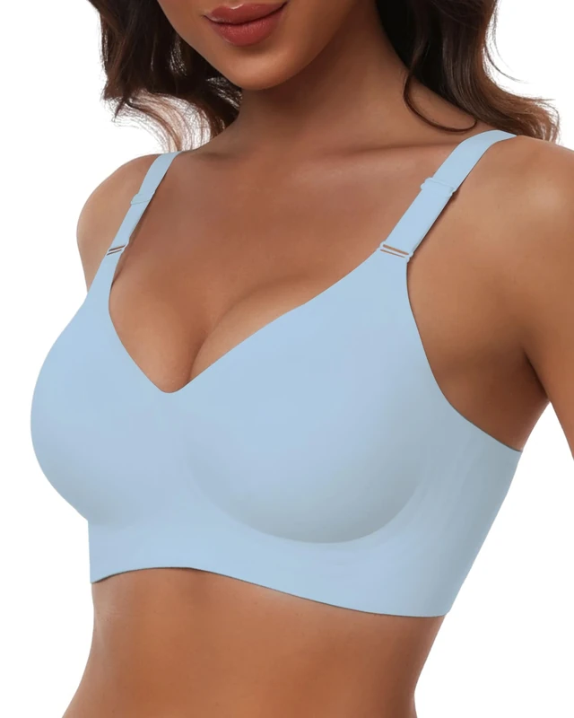 HORISUN Comfortable Seamless Full Coverage Bra for Women Wireless Bras with Soft Support Regular and Plus Size, Sky Blue, 3X-Large