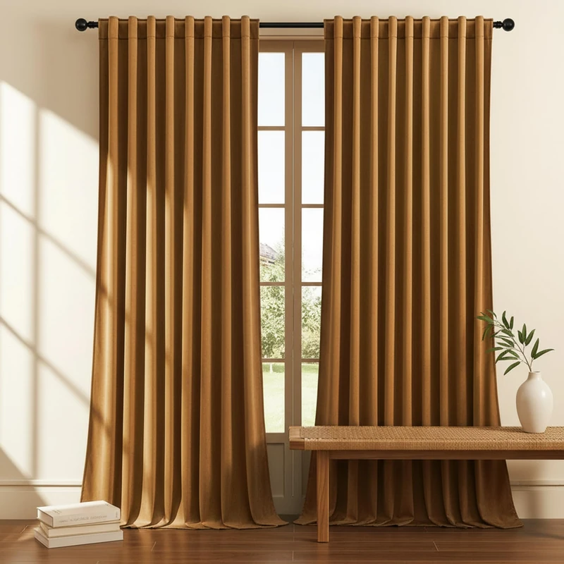Timeper Gold Brown Velvet Curtains W62 x L84 inches 2 Panels, Light Blocking Curtains for Bedroom Living Room Thermal Insulated Luxury Super Soft Window Drapes,Back Tab & Rod Pocket