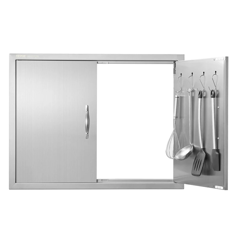 VEVOR Outdoor Kitchen Double Wall BBQ Access Door, 31W x 24H Inch Stainless Steel Flush Mount Door with Handles and Hooks for Grilling Station