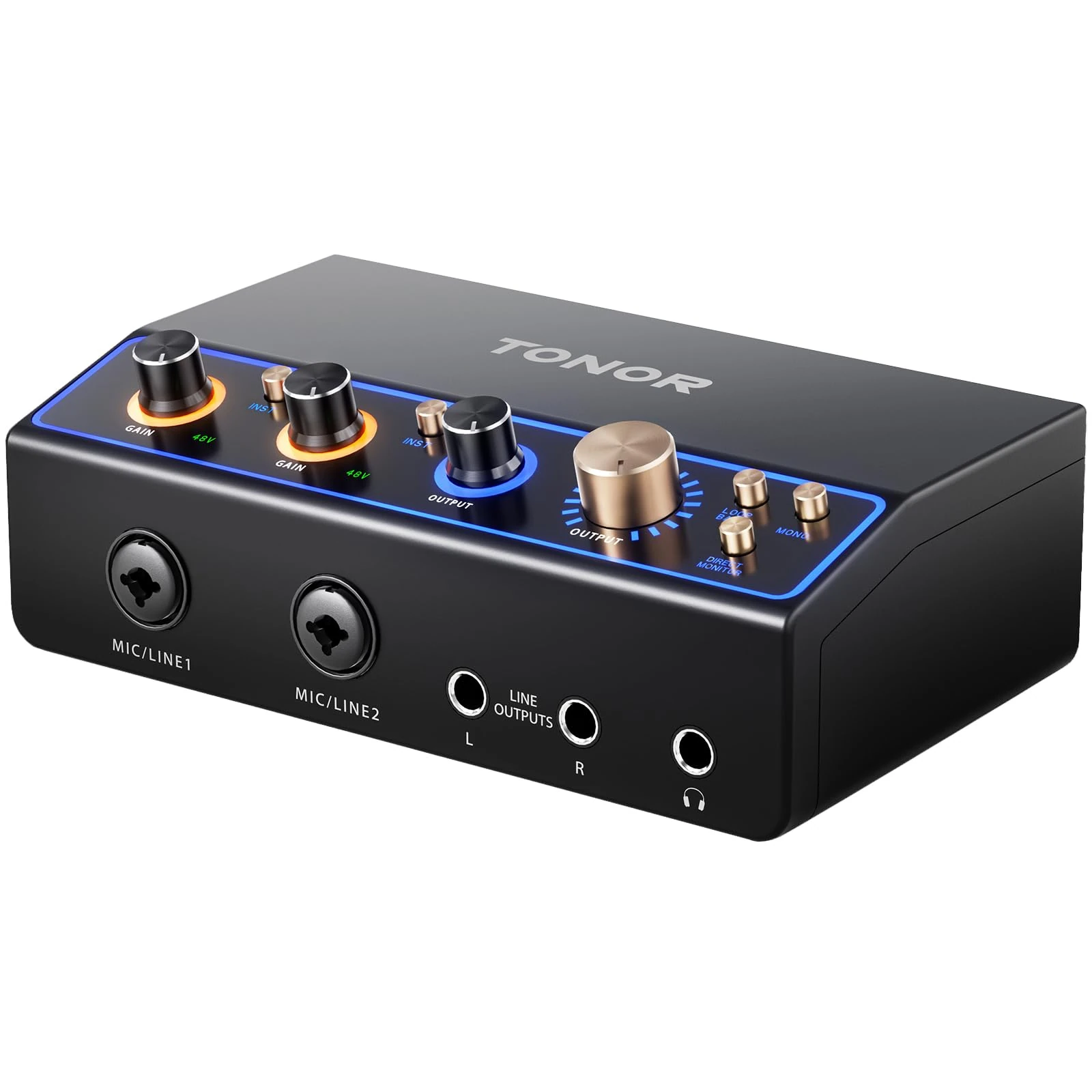 TONOR Audio Interface for Podcast, 2 XLR Channel Audio Mixer with RGB for Content Creators, Loop Back Button, Studio Recording, Pro-preamp for Live Streaming, Podcasting, Content Creating, TX510 Black