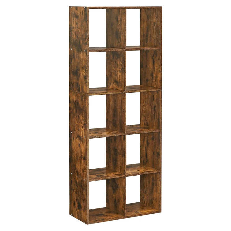 VASAGLE Bookcase, 10 Cube Storage Unit, Bookshelf for Living Room, Study, Office, Bedroom, Room Divider Shelving Unit, Industrial Style, Rustic Brown LBC168K01