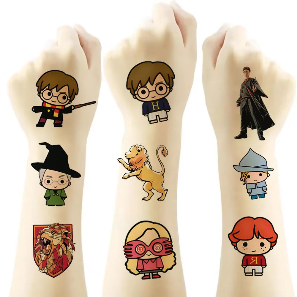 4 sheets harry potter Temporary Tattoos Skin Stickers (100+designs), Birthday for Boys Girls Kids School Supplies, Party Supplies Favors, Stickers Gift for Kids