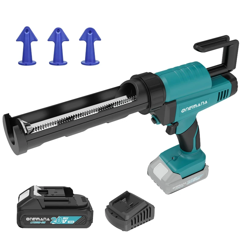 ONEMANA Cordless Electric Silicone Gun - Sealant Gun with 6 Speed, 360° Rotatable Head, Anti-Drip Application and LED Lighting