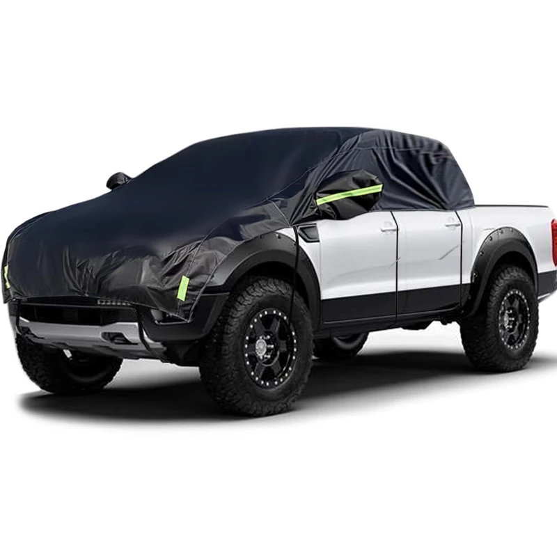 Konnfeir Half Car Cover All Weather Car Body Cover for All Season Sunshade Cover Snow Cover Waterproof 420D Oxford Fabric (Fit Pickup (Crew Cab))