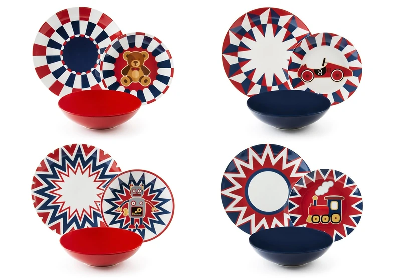 Excelsa Vintage Toys 12-Piece Dinner Set, Porcelain, Set of 4, Multidecoration - Image 1