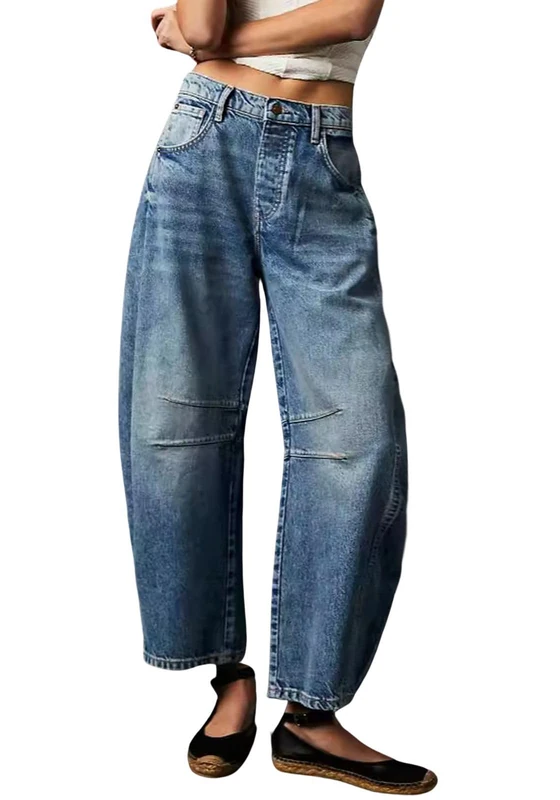 CHARTOU Barrel Jeans Women Wide Leg Cropped Jeans Y2k Mid Rise Baggy Jeans Boyfriend Denim Pants Harem Pants, Blue, S - Image 1