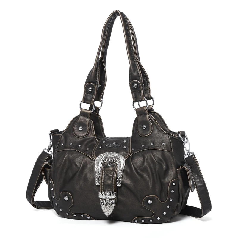 Angel Kiss Hobo Bags for Women Vegan Leather Purses and Handbags Ladies Chic Shoulder Bags Crossbody Purses with Metal Studs, Bronze