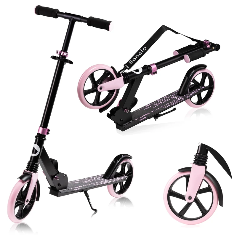 Lionelo Luca Scooter Lightweight only 4kg Foldable and ShockResist for Kids and Teens up to 100kg (220 LBS) Adjustable Handlebar Heights, Non-Slip Platform Rear Brake 20cm (8'') wheels