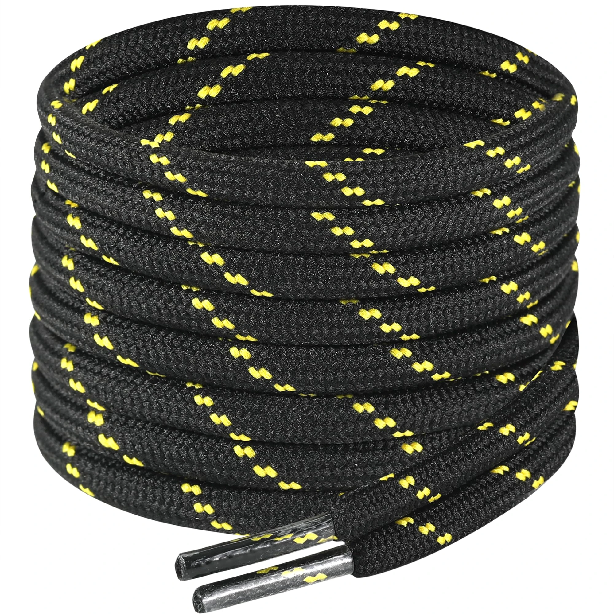 7STROBBS 2 PAIRS Strong Work Laces, Heavy Duty Round Shoelaces for Walking, Trainers, Hiking, Safety Boots, Thick Shoe Lace Black Yellow 140CM