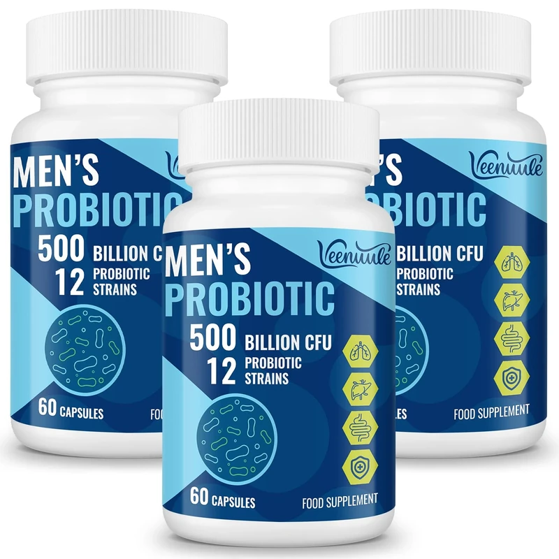 500 Billion CFU Probiotics for Men, 12 Diverse Strains Probiotics for Gut Health with Cranberry, Turmeric, Goji, for Digestive, Bloating & Immune Health, Shelf Stable (60 Count (Pack of 3))