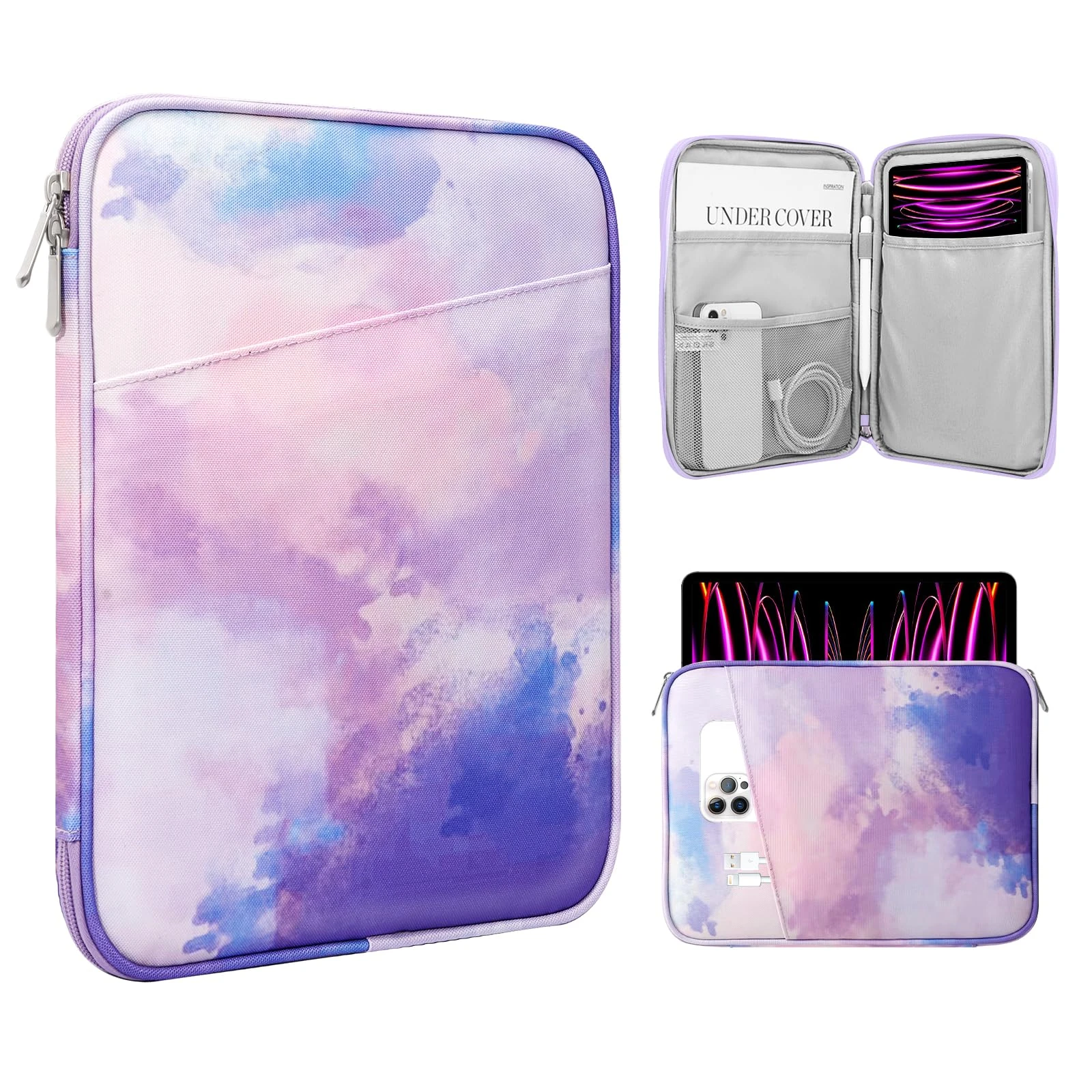 TiMOVO 13 Inch Tablet Sleeve with Pocket for iPad Air 13" M3 2025, iPad Pro 13", iPad Pro 12.9", Galaxy Tab S9 Plus/S10+/S10 Plus/S9 FE+/S9 FE Plus 12.4", Remarkable Paper Pro 11.8", Watercolor Purple