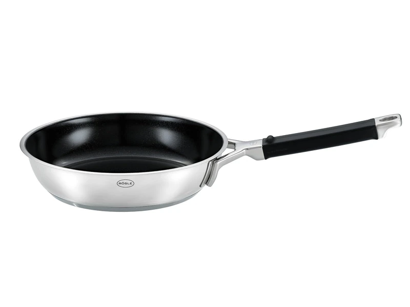 RÖSLE Silence Pro ProCeraPlus Frying Pan Diameter 28 cm, Non-Stick & Robust - Heat Resistant up to 260 °C, Ceramic Sealing, 18/10 Stainless Steel, Silver/Black, 51 x 29.5 x 9.5 cm