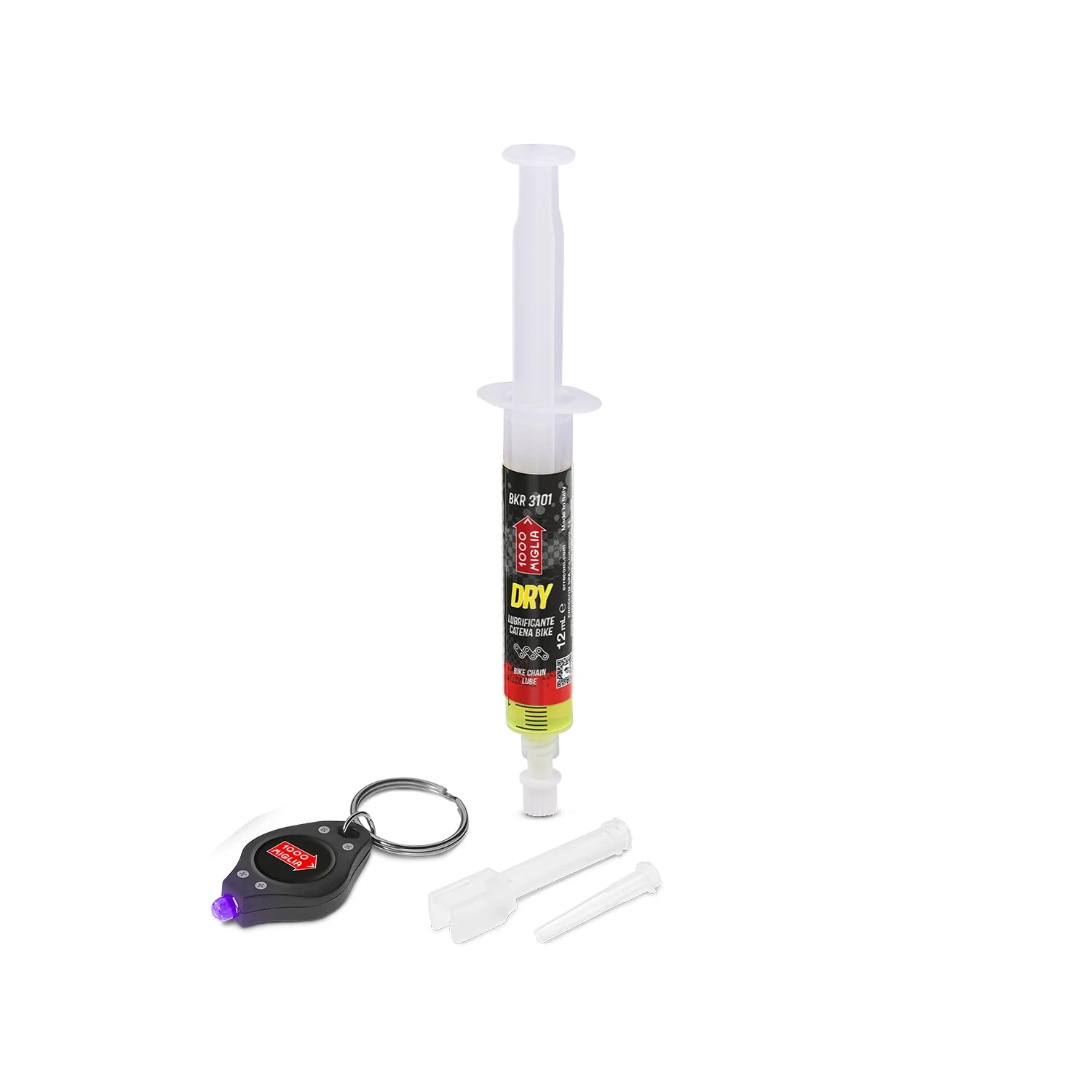 1000 Miglia BKR 3101 DRY Lube Bike Chain for Dry and Dusty Weather Conditions - 12 ml, Cartridge with Drop and Huggie Application Systems, fluorescent and scented formula