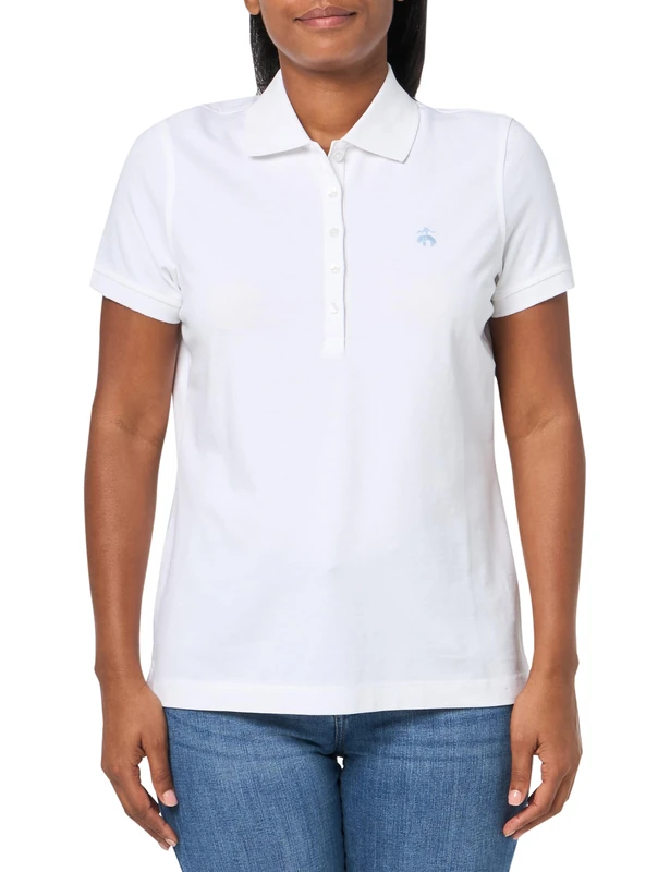 Brooks Brothers Women's Short Sleeve Cotton Pique Stretch Logo Polo Shirt Short Sleeve Polo Shirt Cotton Pique Stretch Logo, White/Opulent Garden, M