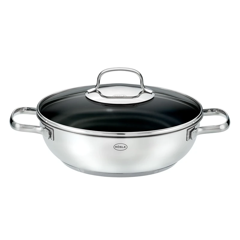 RÖSLE Elegance ProPlex Serving Pan, Non-Stick, Stylish and Efficient - Diameter 24 cm, Heat Resistant up to 260 °C, ProPlex Non-Stick Coating, Silver, 18/10 Stainless Steel