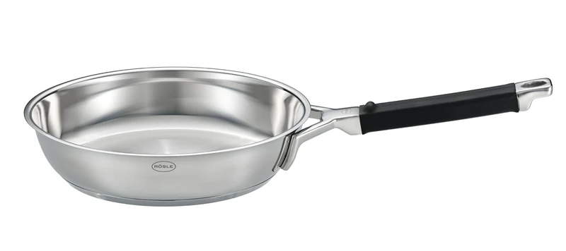 RÖSLE Silence Pro Frying Pan, High-Quality Stainless Steel Frying Pan for Perfect Searing of Steaks and More, Diameter 24 cm, Silver, 18/10 Stainless Steel