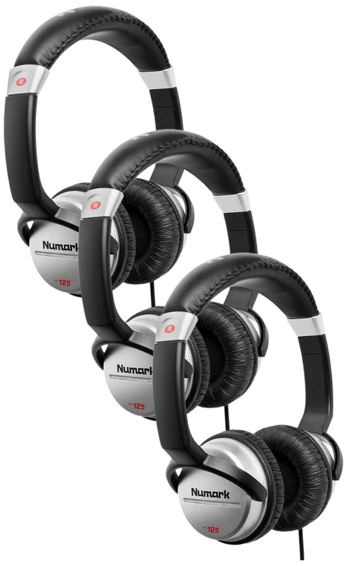 Numark HF125 - Ultra-Portable Professional DJ Headphones with 6 ft Cable, 40 mm Drivers for Extended Response & Closed Back Design for Superior Isolation, Black (Pack of 3)