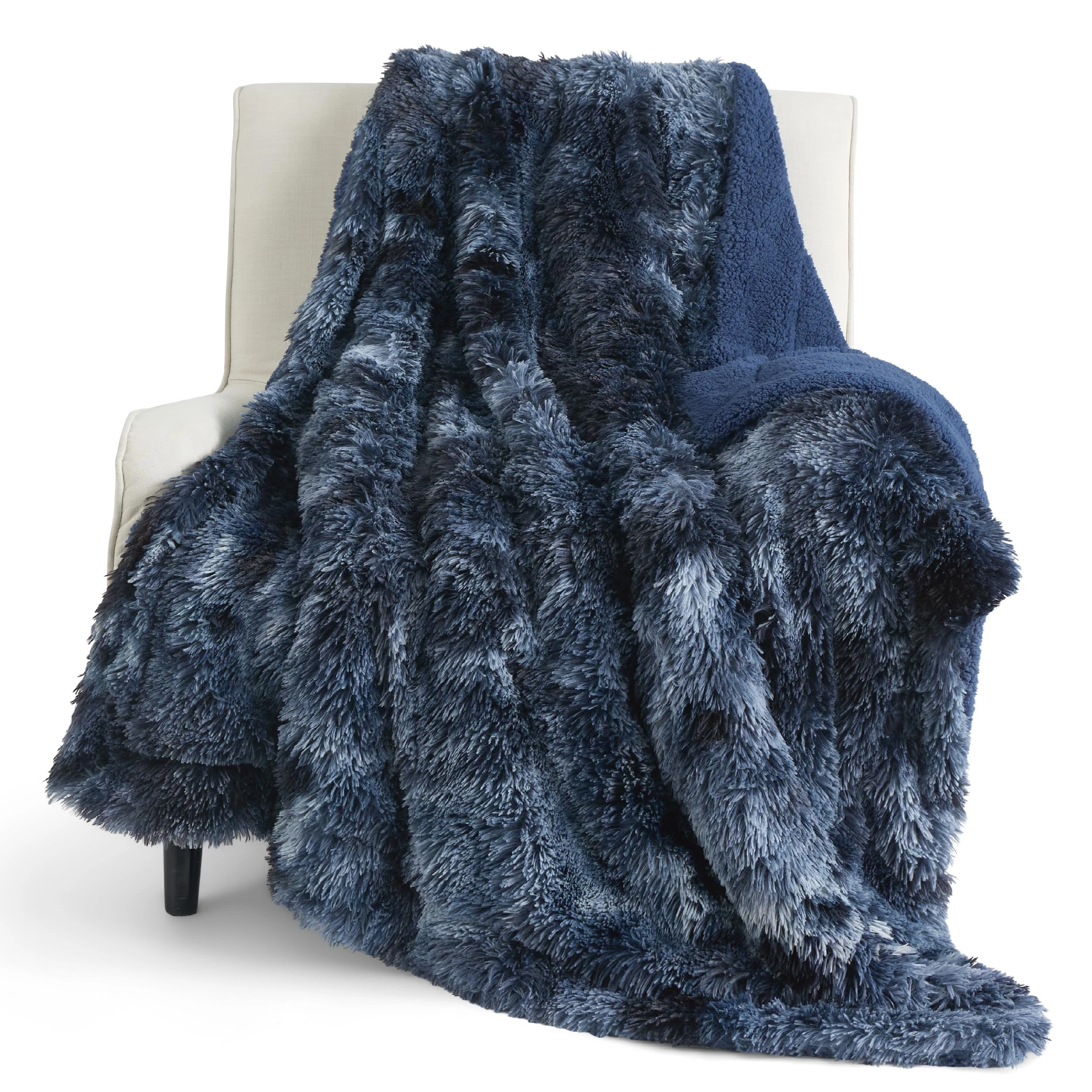 Bedsure Fluffy Sherpa Fleece Blanket - Soft Plush Faux Fur Blanket for Couch, Bed, Sofa, Cozy and Warm Furry Shaggy Decorative Throw Gifts for Adults, Tie Dye Navy, 130x150 cm