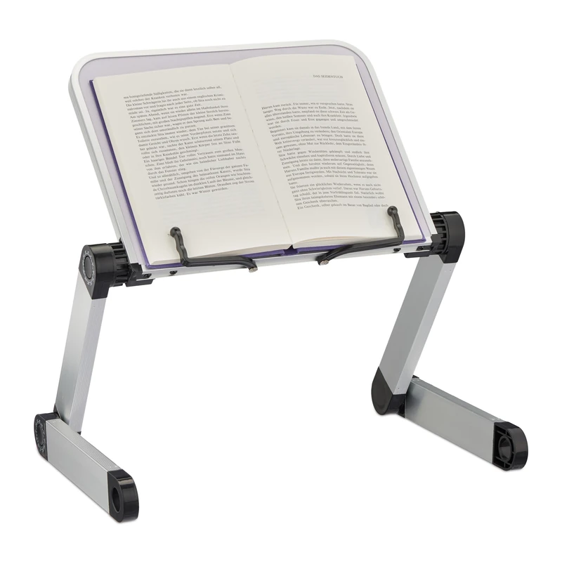 Relaxdays Reading Stand, Bamboo, Height-Adjustable, Book & Tablet Shelf, Kitchen, Reading, 45 x 39 x 27 cm, White/Silver