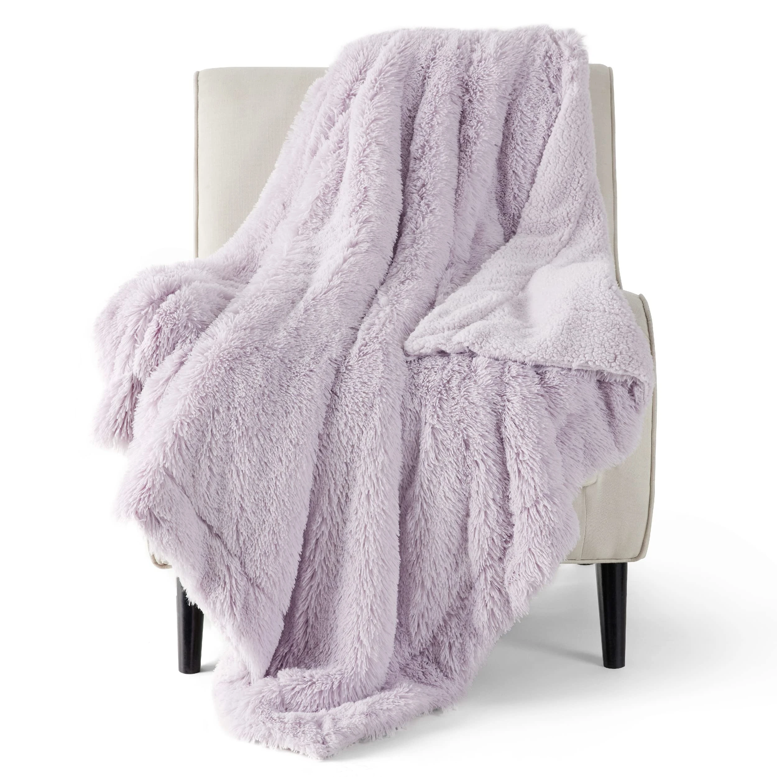 Bedsure Fluffy Sherpa Fleece Blanket - Soft Plush Faux Fur Blanket for Couch, Bed, Sofa, Cozy and Warm Furry Shaggy Decorative Throw Gifts for Adults, Lavender, 130x150 cm