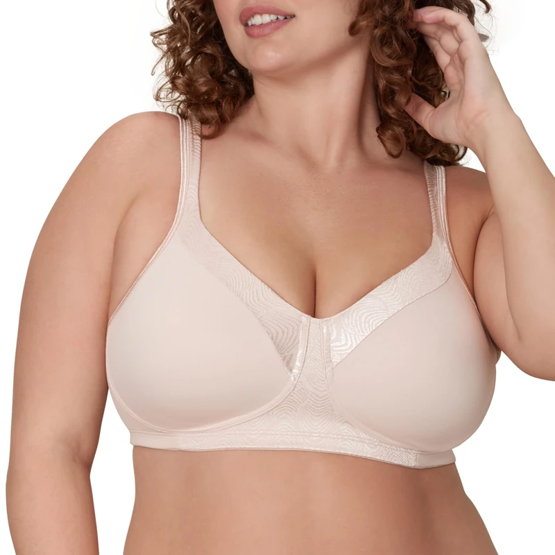 Playtex Women's 18 Hour Wireless, Silky Soft Smoothing T-Shirt Bra, Cool Comfort and 360 Support, Opaque, Sandshell, 46C