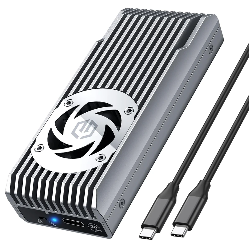 GRAUGEAR External [20Gbps] M.2 Aluminum Enclosure for M.2 NVMe 2280 SSD, M-Key, PCIe 4X, USB-C 20Gbps, Fan Cooling